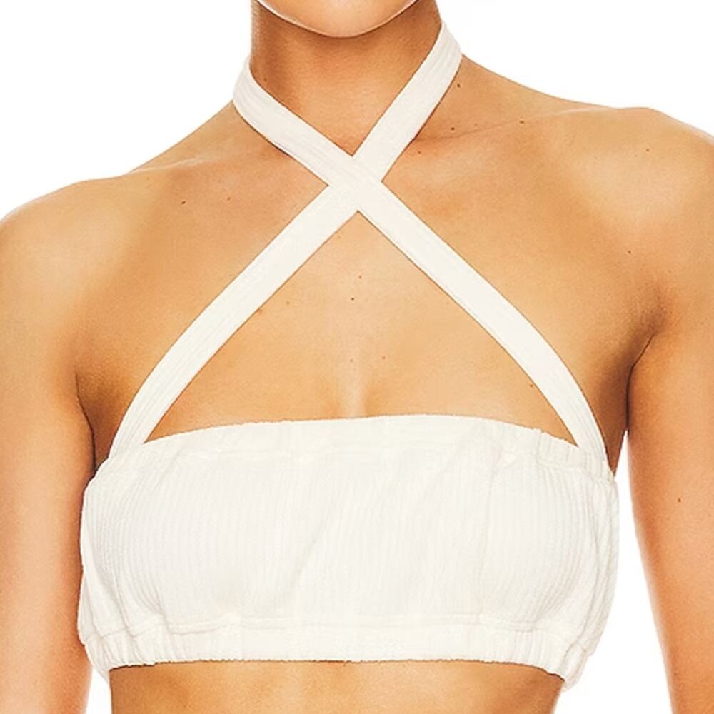 NWT WEWOREWHAT Elastic Trim Wide Rib Tie Halter Bra Style Bandeau Crop Top XXS
